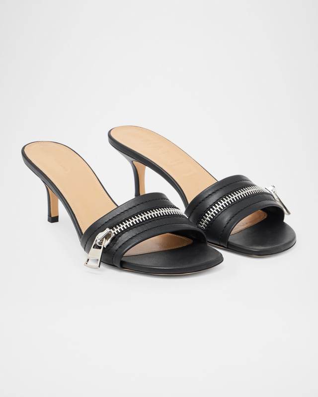 Biker Zip Leather Slide Sandals